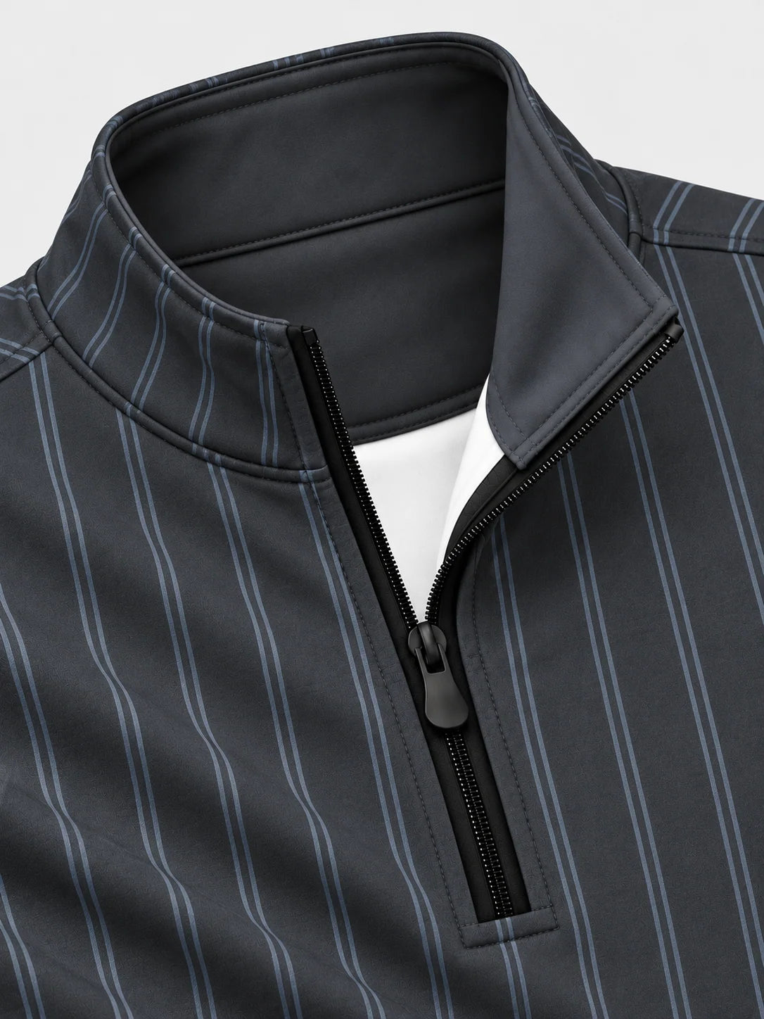 Golf-Pullover in Anthrazit mit Nadelstreifen und kurzem Reißverschluss