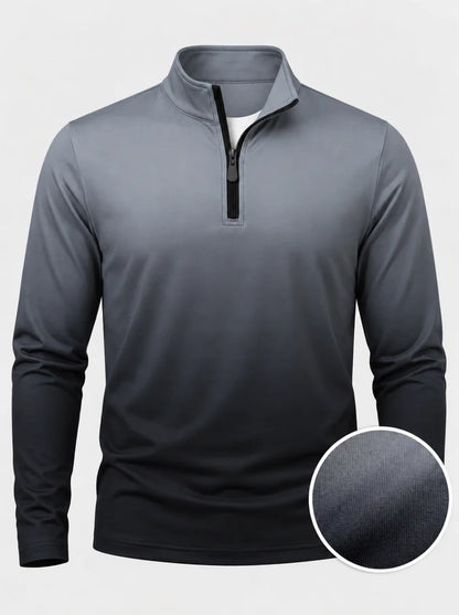 Schiefergrauer Golf-Pullover mit Melange-Ombré-Effekt und Viertelreißverschluss