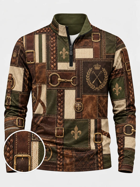 Heritage-Quarter-Zip-Pullover mit Reitsportmotiven aus Performance-Material