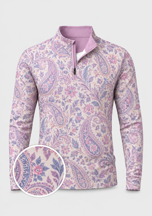 Lavender Paisley-Pullover mit kurzem Reißverschluss