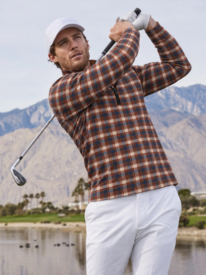 Golf-Pullover mit Viertelreißverschluss und Karomuster in Rostrot
