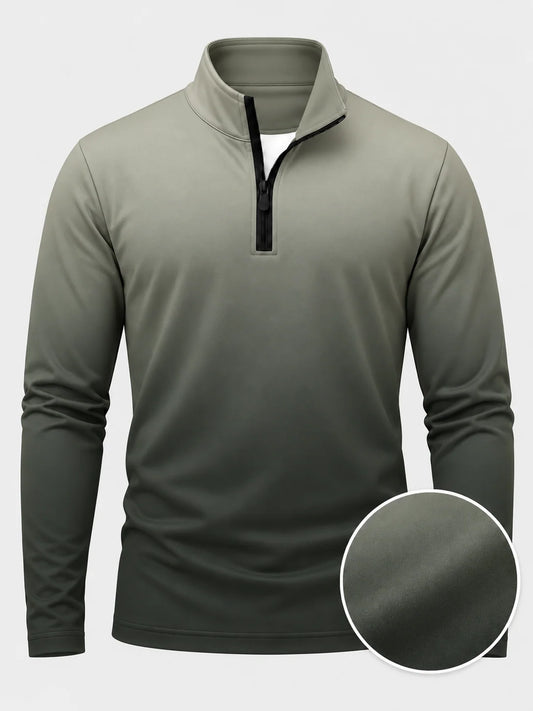 Golfpullover in Salbeigrün mit Ombre-Farbverlauf und Viertelreißverschluss