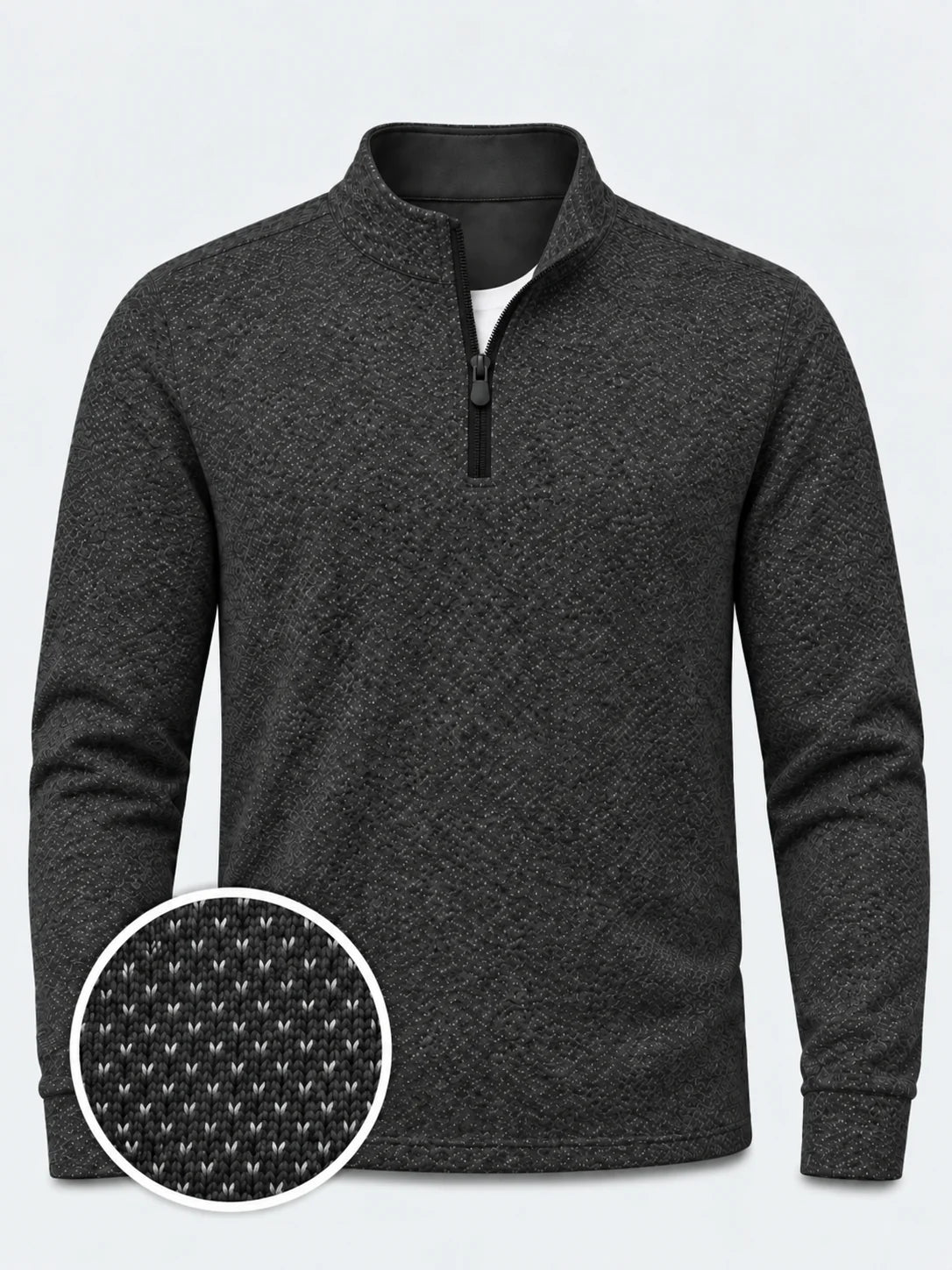 Anthrazitgrauer Golf-Pullover aus Birdseye-Funktionsstrick mit Viertelreißverschluss