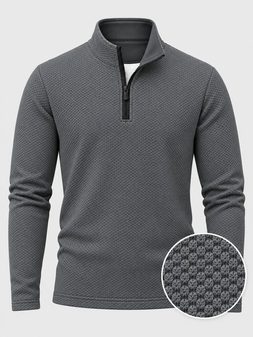 Golfpullover mit Waffelstruktur in Anthrazitgrau, Funktionsmaterial und Viertelreißverschluss