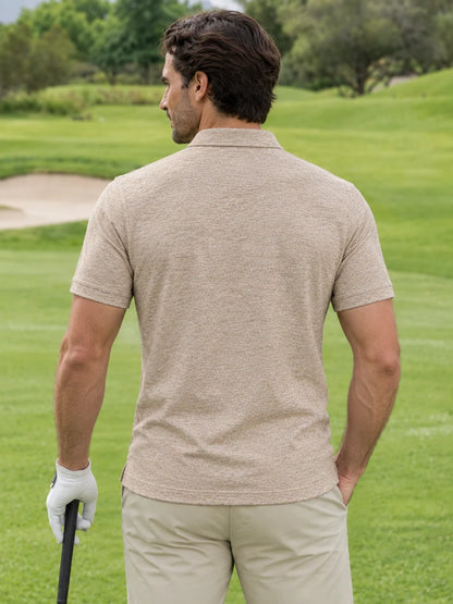 Meliertes Golf-Performance-Poloshirt in Haferbeige