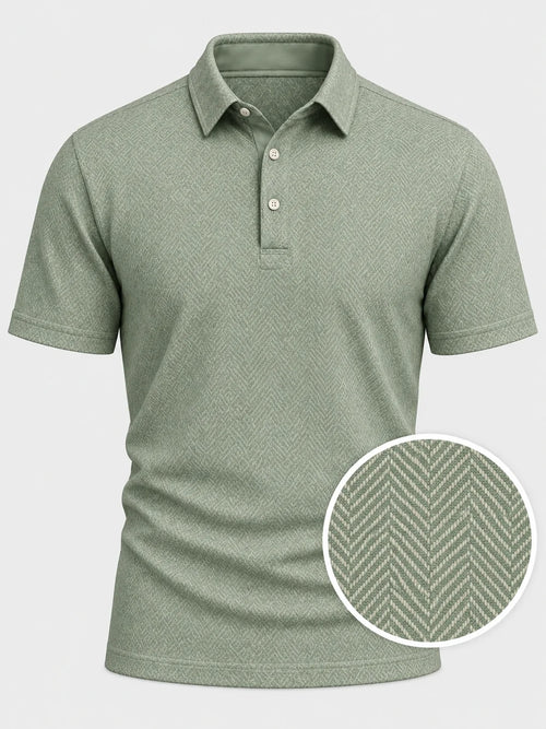 Salbeigrünes Performance-Golfpoloshirt mit Chevron-Muster