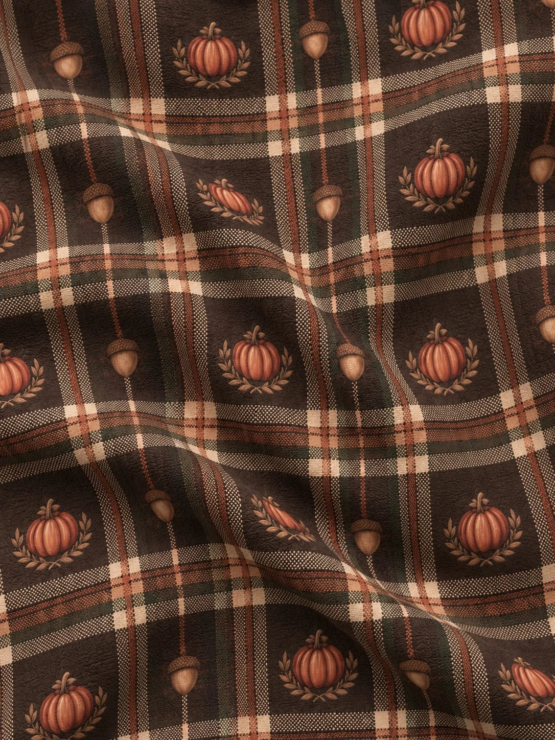 Golfpullover mit Thanksgiving-Kürbis-, Eichel- und Karomuster, Funktionsmaterial und Viertelreißverschluss
