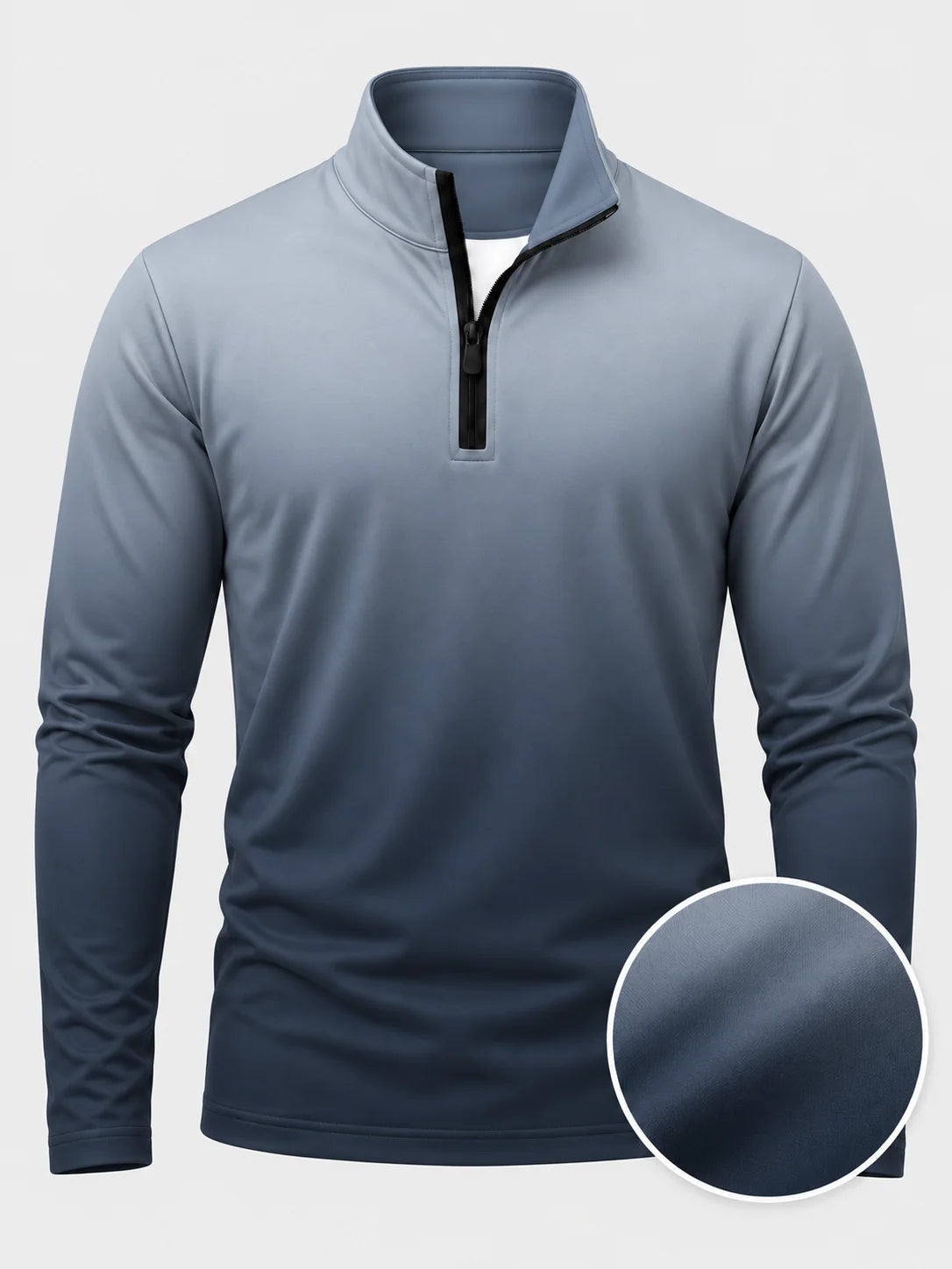 Golfpullover in Schiefergrau mit Ombre-Farbverlauf und Viertelreißverschluss