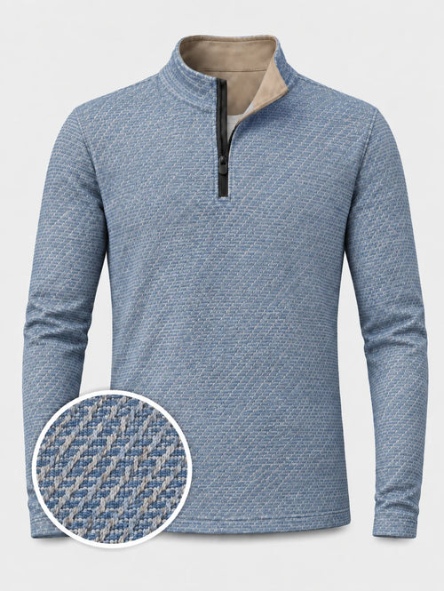Küstenblauer Performance-Quarter-Zip-Pullover mit strukturierter Oberfläche