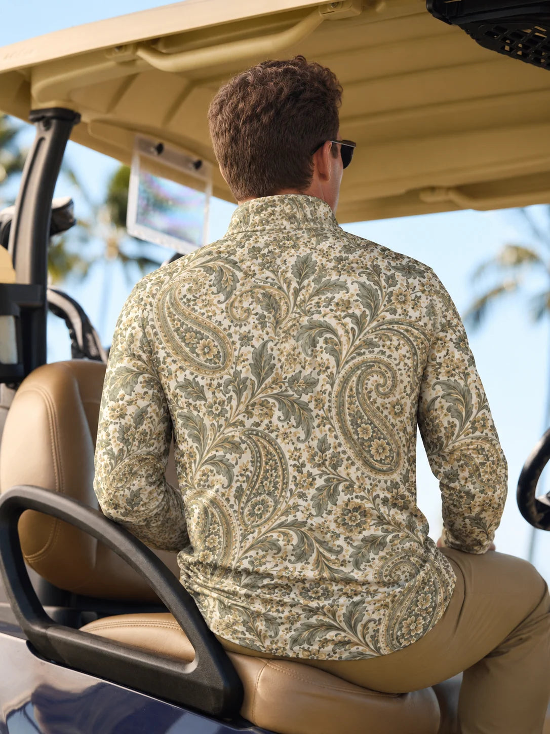 Olive Paisley Golf Quarter-Zip-Pullover