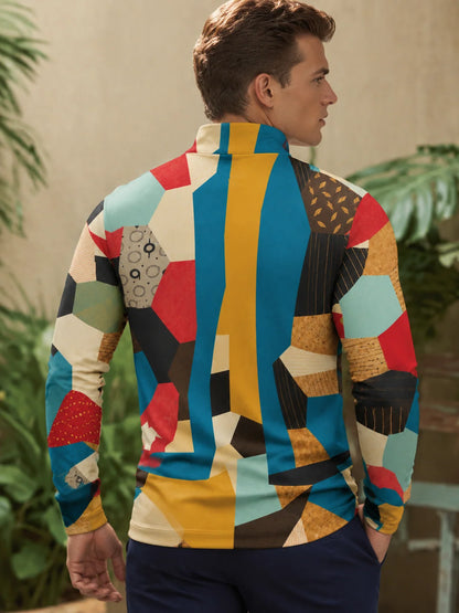 Sportpullover mit mehrfarbigem Patchwork-Print und kurzem Reißverschluss
