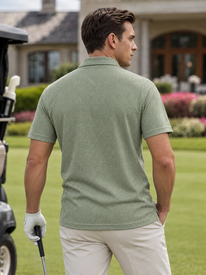 Salbeigrünes Performance-Golfpoloshirt mit Chevron-Muster