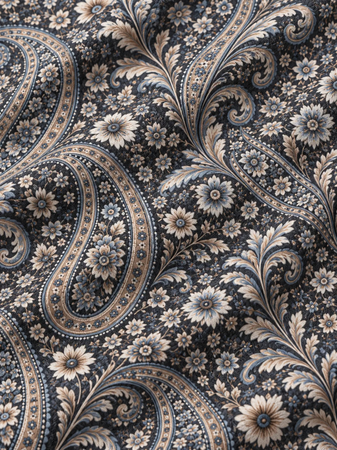 Blauer Golfpullover mit floralem Paisley-Muster, Funktionsmaterial und Viertelreißverschluss