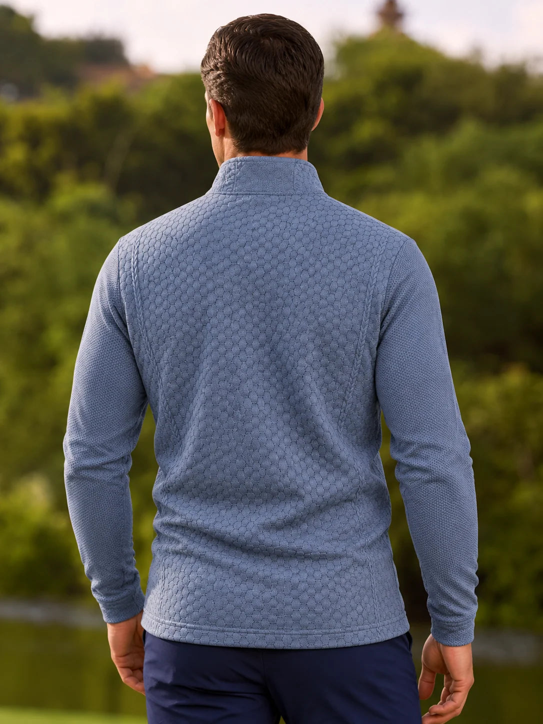 Golf-Pullover mit Viertelreißverschluss und Wabenmuster in Schieferblau