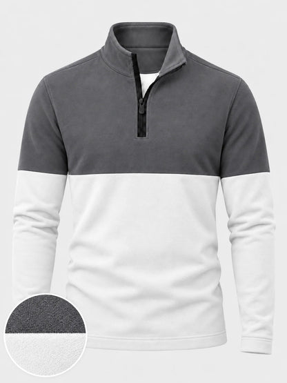 Golf-Pullover in Anthrazit mit Colorblock-Design und kurzem Reißverschluss