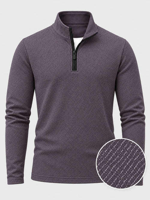 Altvioletter Golf-Pullover mit diagonalem Strukturmuster und Viertelreißverschluss