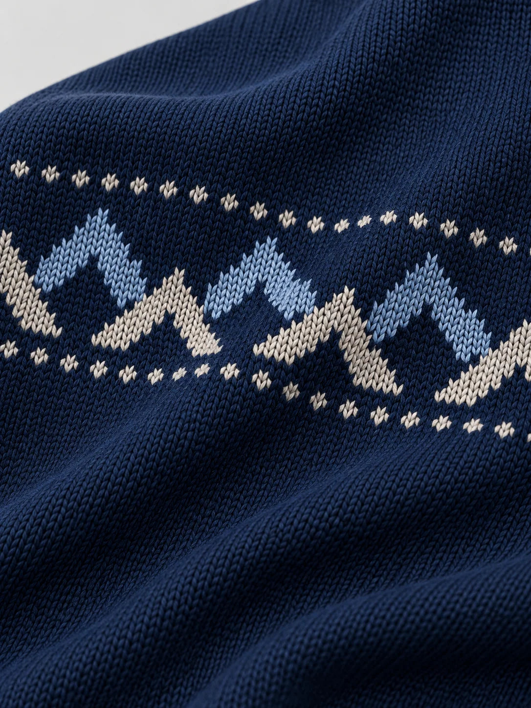 Marineblauer Funktionspullover mit Fair-Isle-Muster und Viertelreißverschluss