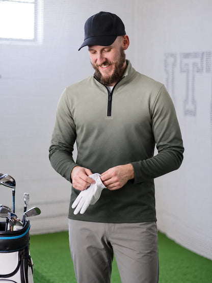 Golfpullover in Salbeigrün mit Ombre-Farbverlauf und Viertelreißverschluss