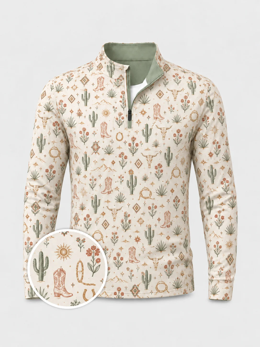 Desert Bloom Western-Pullover mit kurzem Reißverschluss