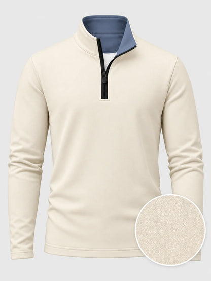 Golf-Pullover aus Funktionsmaterial in Elfenbeincreme mit einfarbigem Design und Viertelreißverschluss