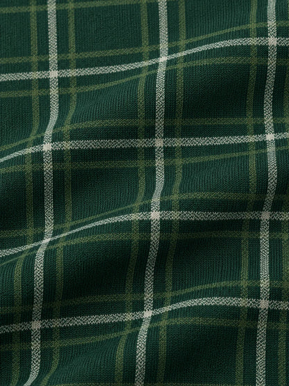 Golf-Pullover aus Funktionsmaterial in Immergrün mit Fensterkaromuster und Viertelreißverschluss