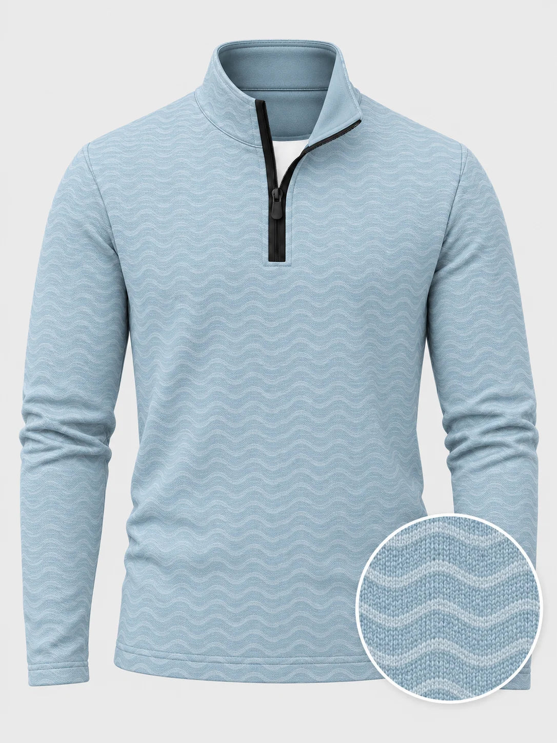 Golfpullover mit Wellenstruktur in Eisblau, Funktionsmaterial und Viertelreißverschluss
