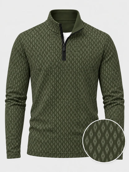 Performance-Pullover mit Viertelreißverschluss und Rautenmuster in Olivgrün