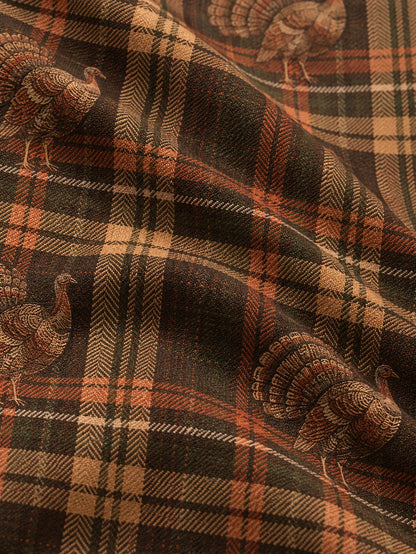 Vintage-Golfpullover mit Thanksgiving-Truthahn- und Karomuster, Funktionsmaterial und Viertelreißverschluss