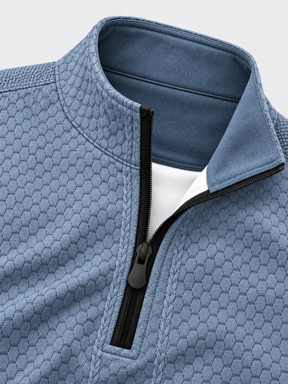 Golf-Pullover mit Viertelreißverschluss und Wabenmuster in Schieferblau