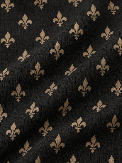 Golfpullover mit Lilienornament-Muster in Obsidianschwarz, Funktionsmaterial und Viertelreißverschluss