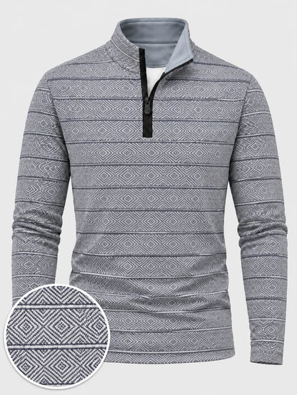 Performance-Pullover mit Viertelreißverschluss und blauem Rautenstreifenmuster