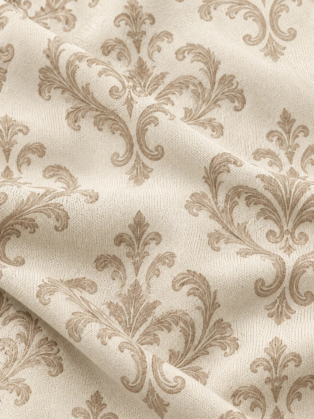 Elfenbeinfarbener Performance-Pullover mit Damastmuster und Viertelreißverschluss