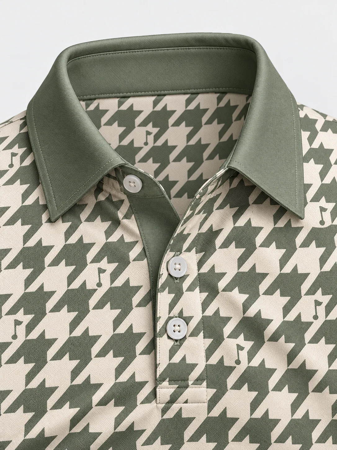 Salbeigrünes Hahnentritt-Performance-Golfpoloshirt