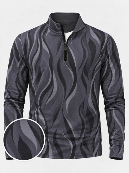 Anthrazitgrauer Golf-Pullover mit Wellenmuster und Viertelreißverschluss