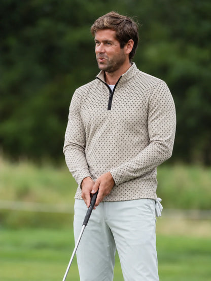 Elfenbeinfarbener Quarter-Zip-Pullover mit Farbverlauf und feinem Mikro-Muster