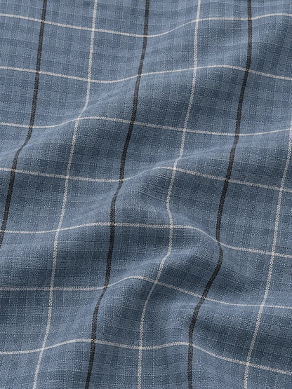Golf-Pullover mit Viertelreißverschluss und Fensterkaromuster in gedecktem Blau