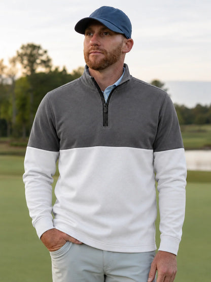 Golf-Pullover in Anthrazit mit Colorblock-Design und kurzem Reißverschluss