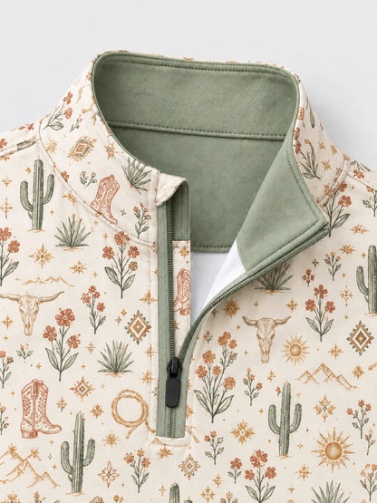 Desert Bloom Western-Pullover mit kurzem Reißverschluss
