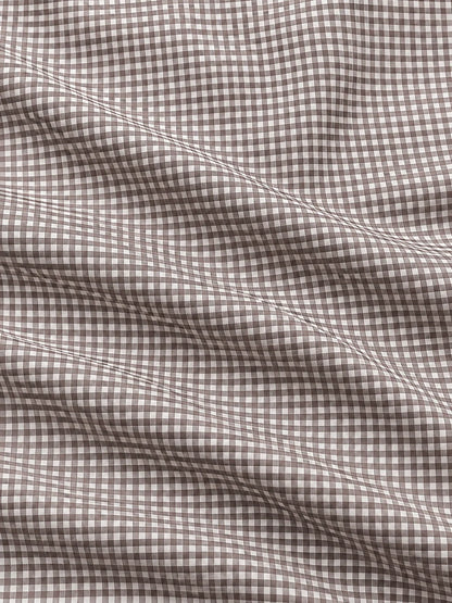 Golf-Pullover in Taupe mit Vichy-K Karomuster und kurzem Reißverschluss