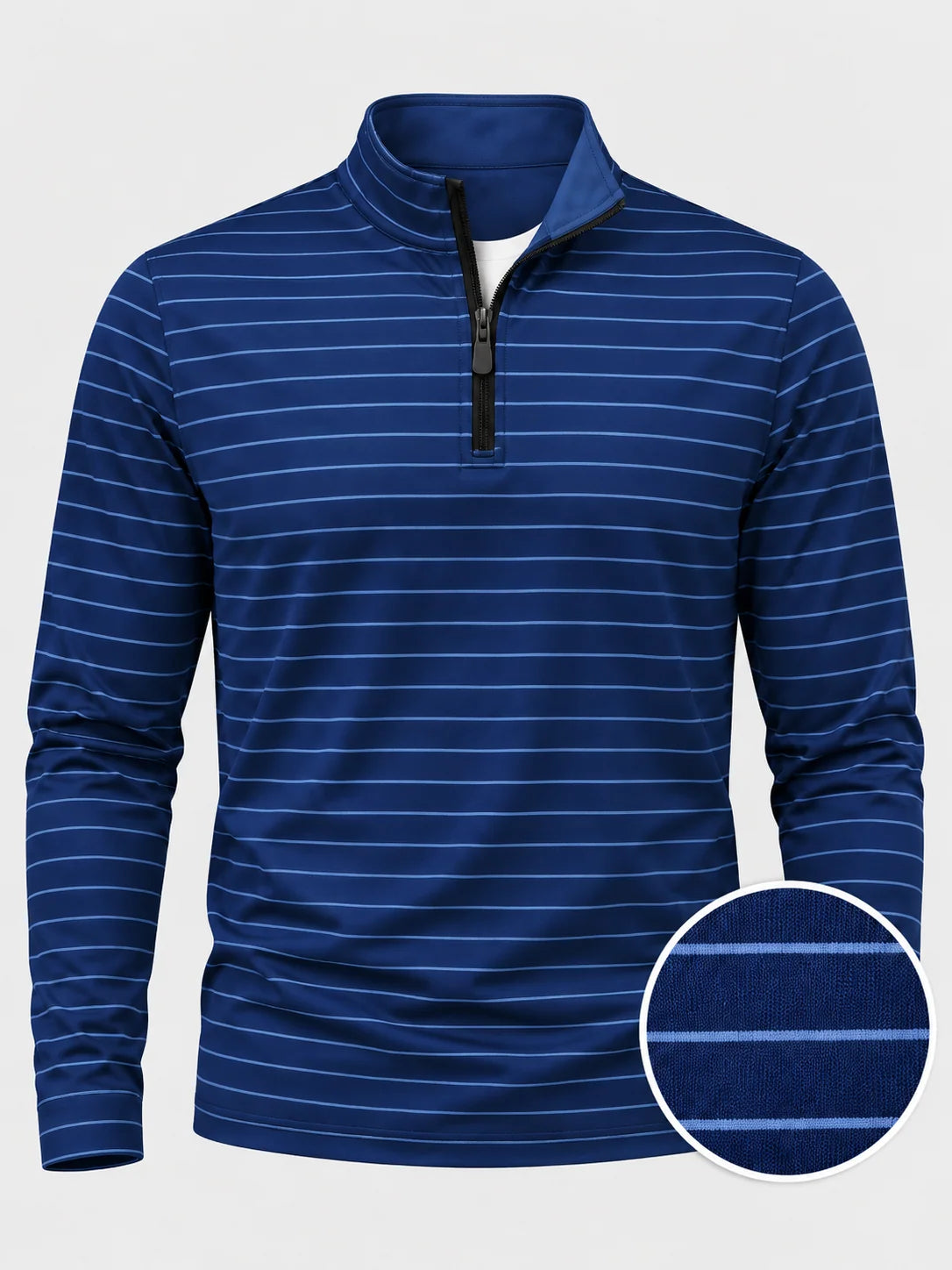 Königsblauer Performance-Quarter-Zip-Pullover mit feinem Streifenmuster