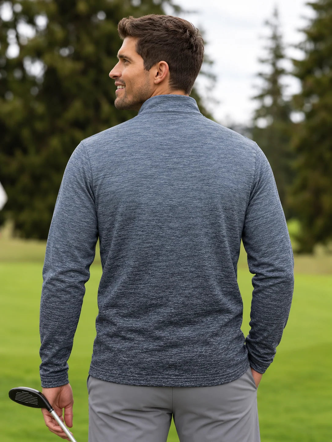 Golf-Pullover mit Viertelreißverschluss und blauem Melange-Farbverlauf