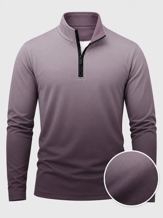 Golfpullover in Mauve mit Ombre-Farbverlauf und Viertelreißverschluss