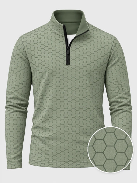 Performance-Golfpullover mit Viertelreißverschluss in Salbeigrün und Wabenmuster