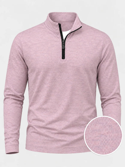 Rosa Golf-Pullover mit strukturierter Oberfläche und Viertelreißverschluss aus Funktionsmaterial