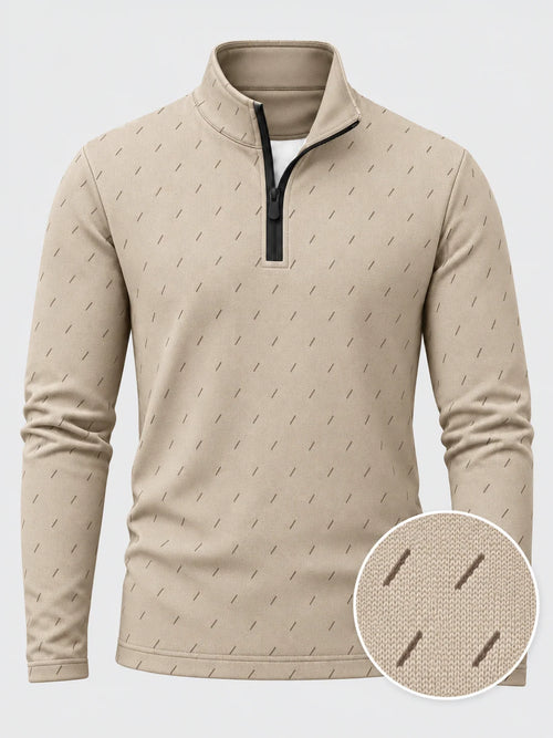 Performance-Golfpullover in Elfenbeinbeige mit feinem Strichmuster und Viertelreißverschluss